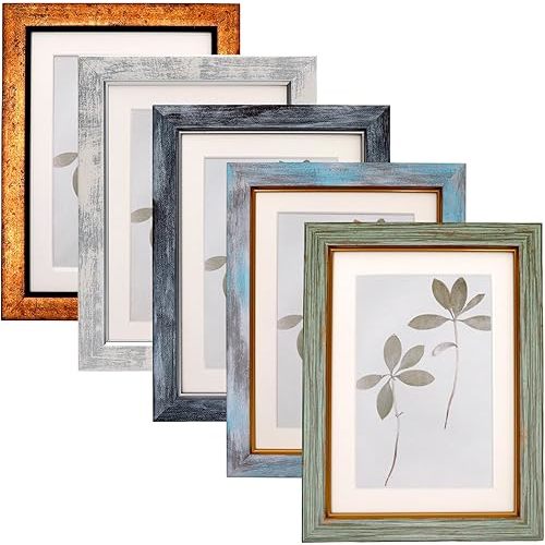 Fixwal 5x7 Picture Frame Set of 5, Vintage Photo Frame, Rustic Retro Picture Frame with Tempered Glass, Decorative Art on Walls and Tabletop Placement