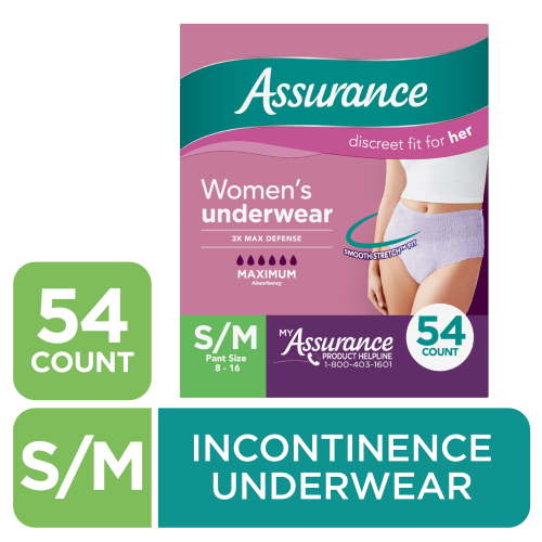 Assurance Women's Incontinence & Postpartum Underwear, S/M , Maximum Absorbency (54 Count) HSA/FSA Eligible