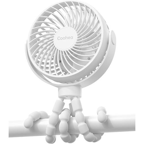 Stroller Fan Clip on for Baby, 4000mAh Rechargeable Battery Operated, Flexible Tripod, 3 Wind Speed, 360° Rotatable, Small Portable Fan for Car Seat Crib Golf Cart Bike Beach Travel, White