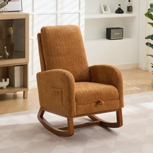 Mid-Century Modern Nursery Rocking Armchair Glider Rocker With Retractable Footrest For Living Room