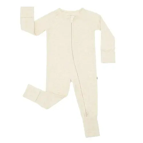 Heather Oatmeal Ribbed Zippy - Little Sleepies