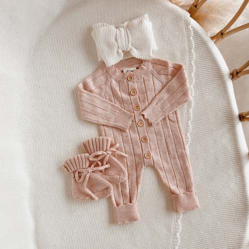Ribbed Knit Romper & Topknot Bundle - Pink Lemonade PRE ORDER EST DISPATCH LATE JAN