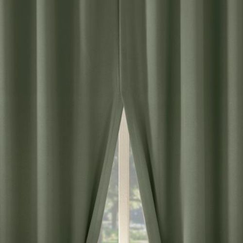 2pc 52"x63" Sun Zero Blackout Aria Magnetic Closure Back Tab Curtain Panel Pair Sage Green: Energy Efficient, Noise Reduction