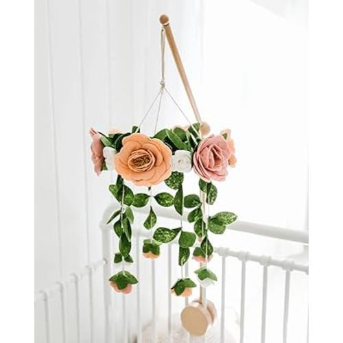 Rose Mobile & Arm Nursery Set - Includes Felt Rose Flower Crib Mobile + Wooden Baby Crib Mobile Arm - for Girls