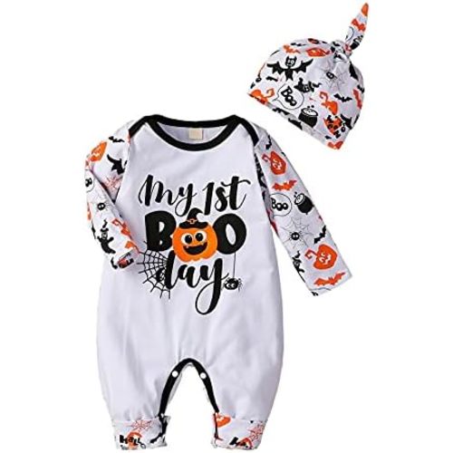Thorn Tree Infant Newborn Baby Girl Boy Long Sleeve Romper Unisex Baby Halloween Outfits 2Pcs Hat+Jumpsuit Clothes Set