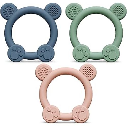 PandaEar 3 Pack Silicone Teething Toys - Baby Teething Rings, BPA Free Teether for 0-12 Months, Soothing Sore Gums