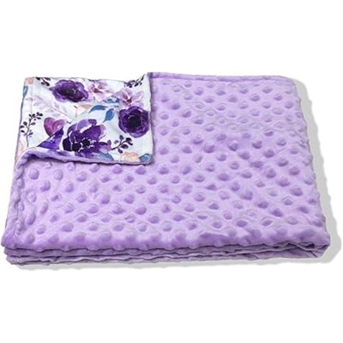 Soft Plush Baby Blankets for Girls with Print Floral Pattern and Soothing Raised Dots, Double Layer Bed Throws for Baby Infant Toddler Nursery Crib,Purple, 30x40 Inches (Purple)