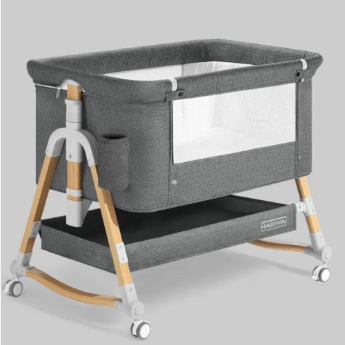 HARPPA Cuddly 3-in-1 Baby Bassinet Bedside Sleeper for Reflux | Attaches to Bed, Adjustable 5 Heights, Non-Toxic & CPSC Certified | Sturdy Aluminum Frame, Portable Wheels, Tool-Free Setup, Gentle Rocking | Perfect for Newborns, Infants, Small Spaces & Saf