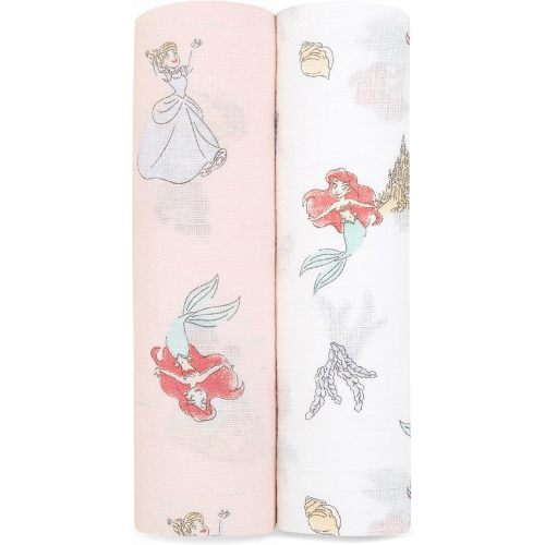 aden + anais Essentials Muslin Swaddle Blankets, Newborn Receiving Blanket for Swaddling, 100% Cotton Baby Swaddle Wrap, 2 Pack, Disney Princess