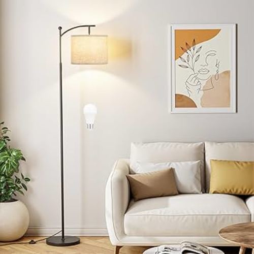Ambimall 60" Floor Lamps for Living Room with 3 Color Temperatures, Adjustable Grey Shade with Black Pole, Tall Lamps for Living Room Bedroom Office Classroom Dorm Room, 9W Bulb Included