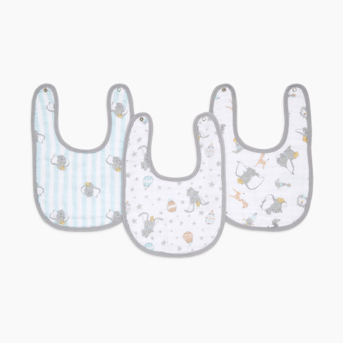 Aden + Anais Disney Essentials Cotton Muslin Snap Bibs (3 Pack) - Dumbo New Heights, 3