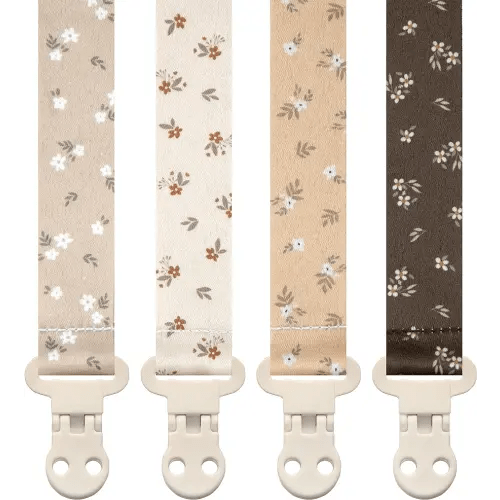 Baby Pacifier Clip Holder - Girl or Boy Unisex 4 Pack Gift Set – Boho Modern Neutral Flowers Floral (Allysa)