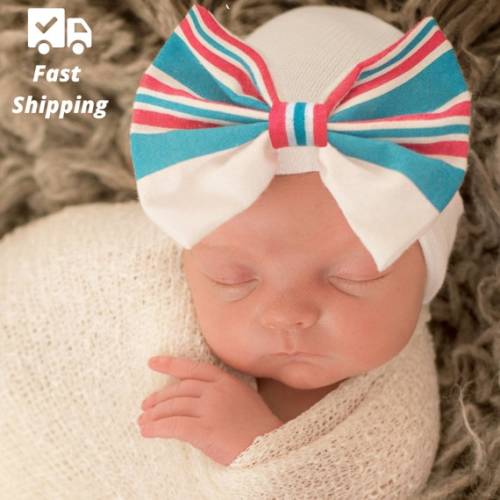 Melondipity Striped Hospital Hat Blanket BOW Newborn Girl - Etsy