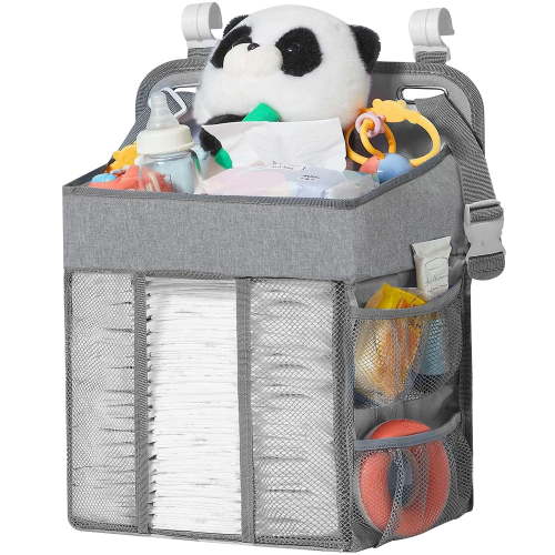 BUSATIA Hanging Diaper Caddy Organizer,Changing Table Diaper Organizer,Baby Hanging Diaper Stacker Nursery Caddy Organizer for Cribs Playyard Baby Essentials Storage,Diaper Holder Organizer