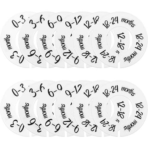 12PCS Baby Closet Dividers, Unisex Round Babys Clothes Organizers Fits 1.5" Rod Nursery Closet Organizer for 0-24 Month Baby Clothes Age Dividers Closets Rod