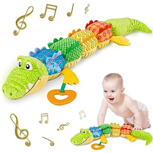 Sumobaby Infant Baby Musical Stuffed Animal Activity Soft Toys with Teether, Multi-Sensory Crinkle, Rattle and Textures, for Tummy Time Newborn 0-3-6-12 Months Boys, Girls, Crocodile (Alligator)