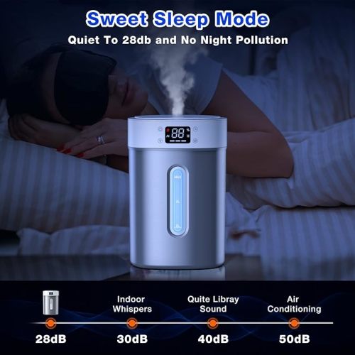 4L Ultrasonic Cool Mist Humidifier with 304 Stainless Steel Tank, Auto Humidity Control, Night Light, and Timer - For Large Rooms and Baby - 4L/1.06Gal