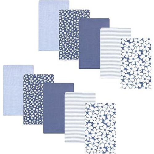 Hudson Baby Unisex Baby Cotton Flannel Burp Cloths 10-Pack, Blue Cosmos, One Size