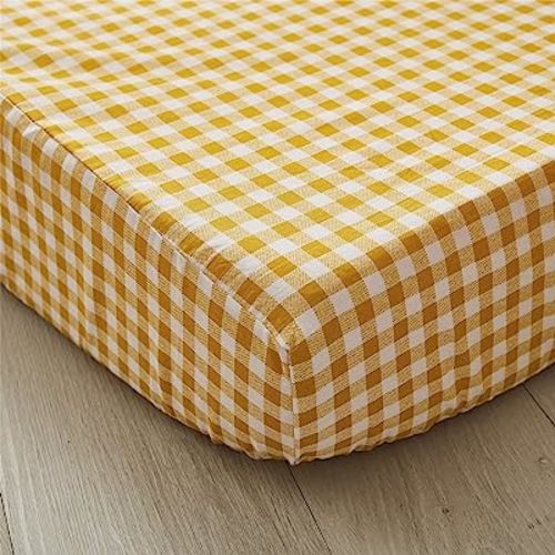 Brandream Baby Girl Crib Sheet Yellow Plaid Fitted Sheet Breathable Soft Standard Size Crib Mattress Sheet for Newborn Infant,100% Cotton