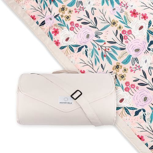 – Premium Outdoor Blanket | Picnic Blanket | 100% Polyester | Summer Beach Blanket | Water Resistant | Easy to Fold | Wipeable Material | Babies and Toddlers (Pink/Flowers, 5x7)