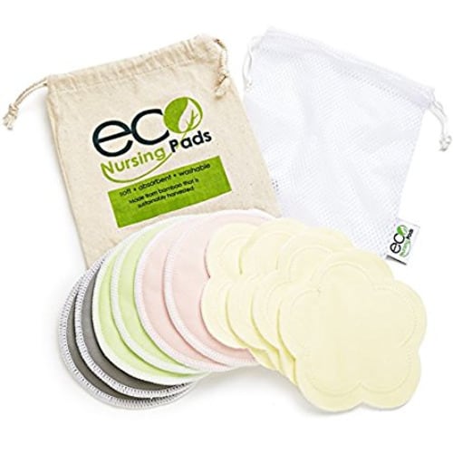 Washable Reusable Nursing Pads (10 Pack) | Organic Bamboo Round Breastfeeding Pads | Ultra-Soft Velvet Flower Pads | Multi-Pack