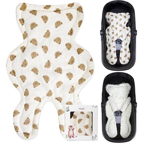 2-in-1 Baby Stroller Seat Liners & Toddler Car Seat Insertion Pad - Breathable Mesh & Plush Newborn Headrest Pillow for Car Seat, Stroller, Swing | Ergonomic Head Holder for Baby Safety (Bears)