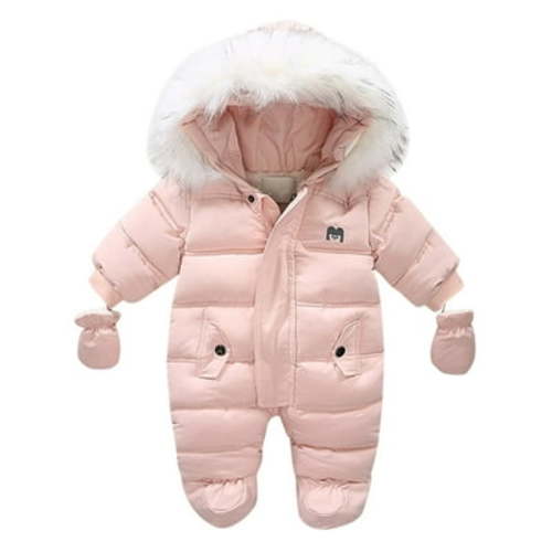 Girls Romper Baby Sweater Coat Thick Warm Hooded Coat Jacket Jumpsuit Snowsuit Playsuit Romper Snow Wear Ovralls 3 Months-6 Months