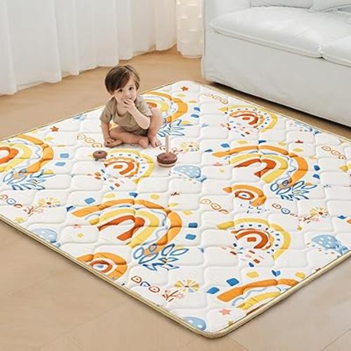 Baby Play Mats for Floor, 50x50 Playpen Mat, Thicken Cushioning Padding Foam Playmats for Baby, Toddlers Infants, Non-Slip One-Piece Crawling Tummy Time Mat Washable Baby Playmate(Rainbow)