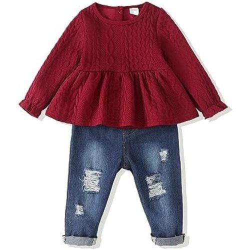 Baby Girl Clothes Toddler Girls Winter Outfits Infant Clothing Ruffle Top Denim Pants Jeans Cute Fall Outfit Set