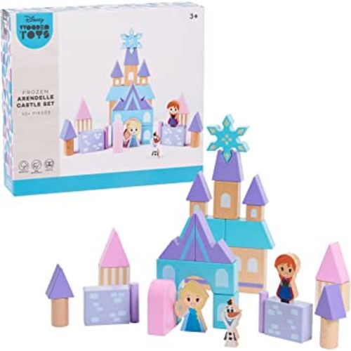 Just Play Disney Wooden Toys Frozen Arendelle Castle Block Set, 30+ Pieces Include Elsa, Anna, and Olaf Block Figures, Officially Licensed Kids Toys for Ages 3 Up