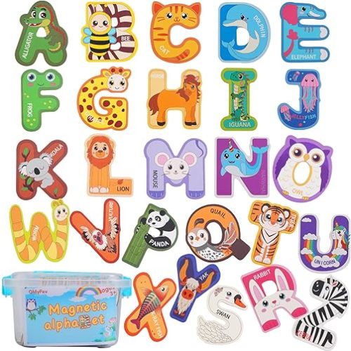 Large Wooden Magnet Alphabet Letters for Kids - Animal Magnetic Letters for Fridge Magnetic ABC Letters for Classroom Magnetic Letters for Whiteboard Kids Gift Preschool 3 4 5 Years Old