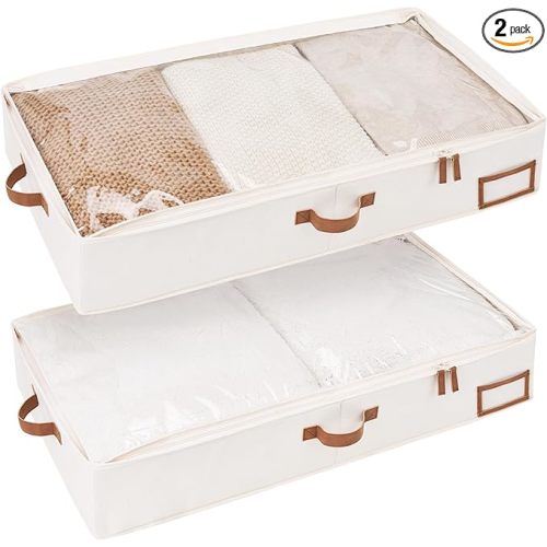StorageWorks Large Under Bed Storage Containers with Handles and Label Holder, 2 Pack Ultra-thick Fabric Underbed Bins, Closet Organizer for Clothes, Blankets, Sweater