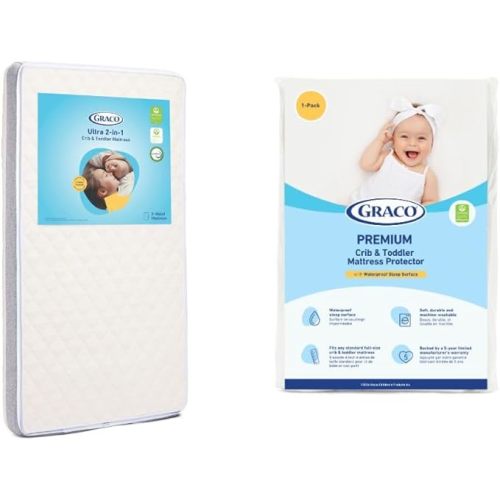 Graco Ultra Dual-Sided Crib Mattress & Protector Value Bundle (1-Pack) – Includes GREENGUARD Gold Certified Crib Mattress, GREENGUARD Gold Certified Waterproof Protector