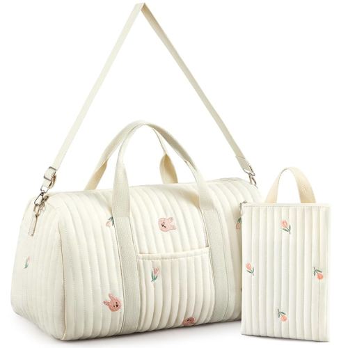 Paterr 2 Pcs Diaper Bag Tote Large Travel Diaper Tote Mommy Hospital Bag Cute Cotton Small Reusable Handbag for Mom Nurse(Rabbit)
