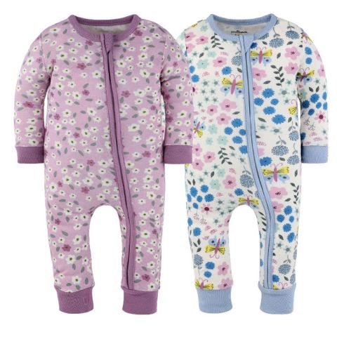 The Peanutshell Blissful Florals Cotton Footless Pajamas for Girls, 9-12 Months, 2 Pack