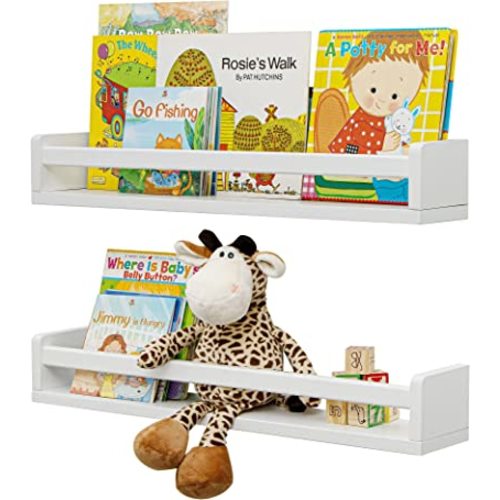 Fun Memories Nursery Book Shelves, 24Inch Floating Shelf for Wall, Wall Bookshelf for Kids Solid Wood Wall Mounted Shelves for Books,Toys and Decor Storage, Set of 2