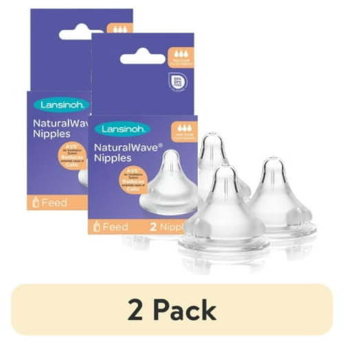 (2 pack) Lansinoh NaturalWave Baby Bottle Nipples, Fast Flow (4L), 2 Count