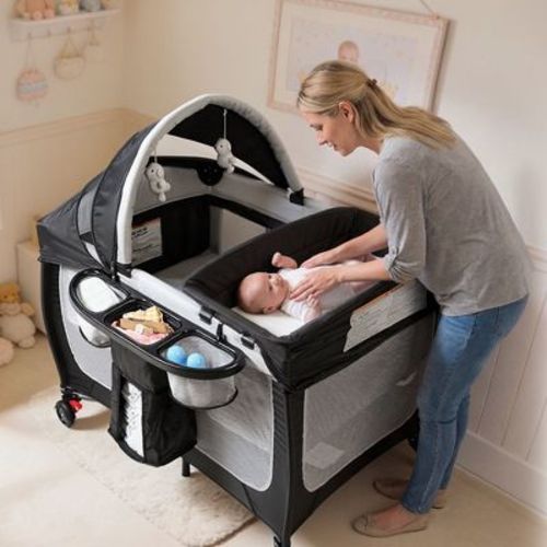 TODECARE 4 in 1 Baby Bassinet, Portable Pack and Play, Convertible Bedside Crib Sleeper, Diaper Changer, Storage Basket & Travel Bag, Black