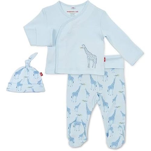 Magnetic Me Organic Cotton Newborn Take Home Kimono Set | Super Soft Organic Cotton Fabric | Blue Jolie Giraffe | 0-3 Months