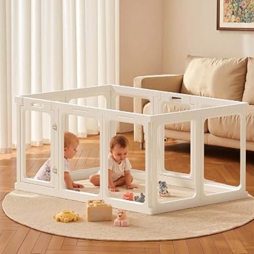Acrylic Baby Playpen,50.1x33.4in Baby Playard,Play Pens for Indoor,Sturdy Safety Play Yard,HD Activity Fence for Babies and Toddlers,Easy Assemble & Cleaning,White