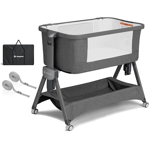 Cozy2 Portable Bedside Bassinet 3S Instant Setup Collapsible Bedside Bassinet Sleeper with Storage Basket, Mattress 5 Height Adjustable Bedside Crib for Baby - Gray