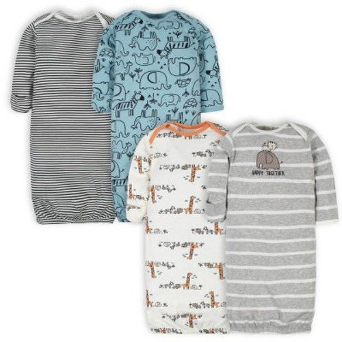 Gerber Baby Boys' Long Sleeve Gowns with Mitten Cuffs - 4-Pack, Jungle, 0-6 Months