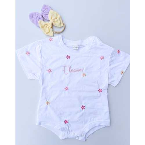 Embroidered Baby Bubble Romper, Embroidered Flower Shirt for Baby Girl, Spring Baby Outfit, Girl Outfits Newborn, Monogramed Bubble,Birthday