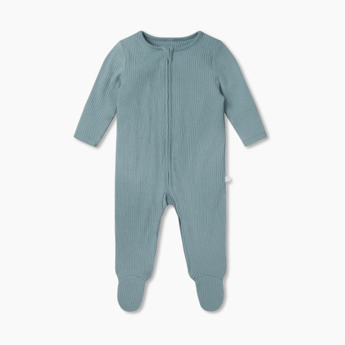 MORI Ribbed Clever Zip Footed Baby Pajamas - Ribbed Blue, 0-3 M
