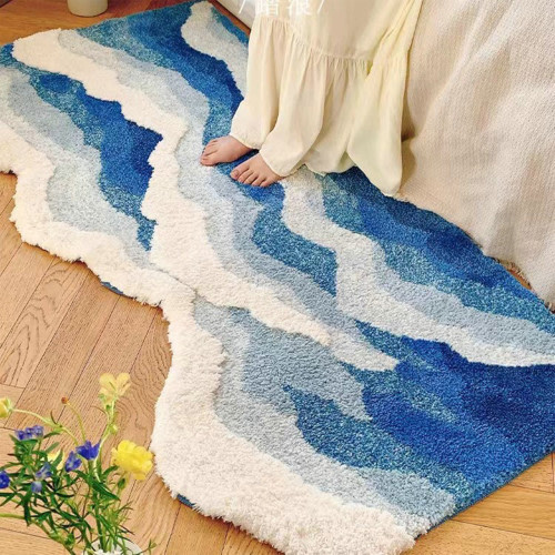 Tiitstoy Ocean Wave Shape Furry Bedroom Rug, 31"X20" Fluffy Modern Area Rugs for Living Room Bedroom, Non-Slip Durable Rug for Kids Girls Room Nursery Home Decor