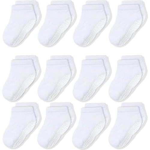 CozyWay Baby & Toddler Socks With Grippers Non Slip Low Cut Grip Socks for Girls and Boys Soft Comfy Cotton 12 Pack