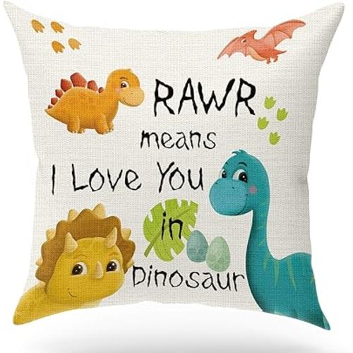 KongMoTree Dinosaur Gift Dinosaur Couple Gift Dinosaur Lover Gift,Letters RAWR Means I Love You in Dinosaur, Linen Pillow Case for Sofa Bedroom,Home Decor Throw Pillow Cover 18x18 inch