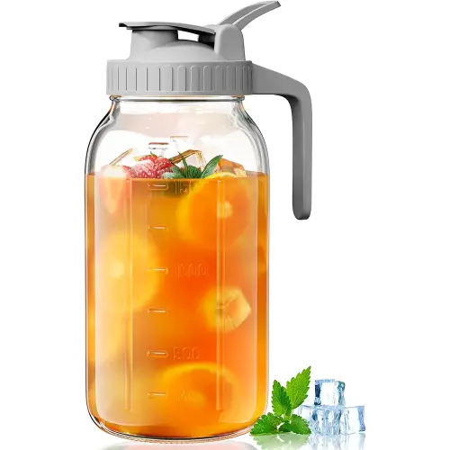 OneDream Glass Pitcher with Lid, 64 oz Large Mason Jar Wide Mouth, Sun Tea Glass Jar for Outside, Iced Tea Pitcher for Cold Beverages, Breast Milk, and Home Entertaining