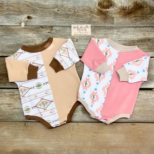 Desert Cactus Split Print and Color Sweater Romper / Western Baby Clothes / Baby Bubble Romper Outfit / Cowboy Cowgirl Baby / Handmade
