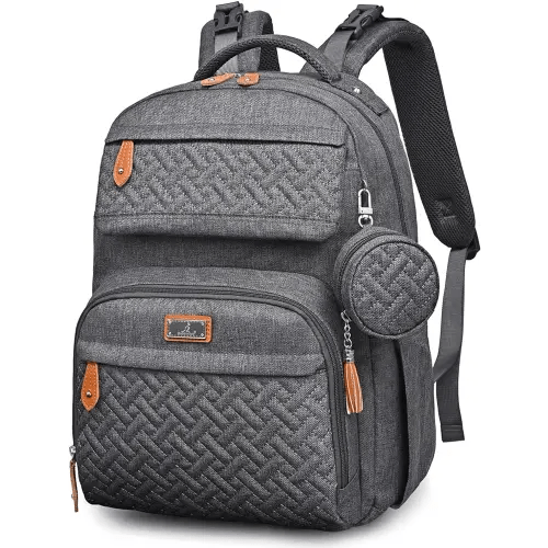 BabbleRoo Diaper Bag Backpack, Travel Backpack with Changing Pad, Pacifier Case & Stroller Straps, Multifunction, Waterproof, Unisex - Dark Gray